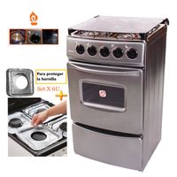 Cocina Fadic con tapa de vidrio y horno sami 4h Gris  +Protector