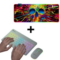 Combo Kit Teclado y Mouse Luces RGB Inalámbrico Blanco + Mousepad Gamer DREIZT RGB Diseño CALAVERA X