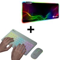 Combo Kit Teclado y Mouse Luces RGB Inalámbrico Blanco + Mousepad Gamer DREIZT RGB Diseño DESTELLOS