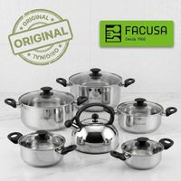SET DE OLLAS FACUSA 12 PZAS ACERO INOXIDABLE TAPA DE VIDRIO