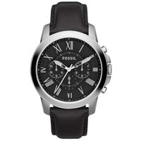 Reloj Fossil Grant FS4812 Cronometro Acero Inoxidable Correa De Cuero Negro
