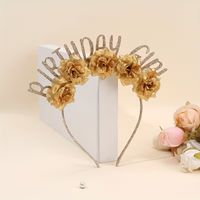Vincha cumpleaños Birthday Girl dorada con flores