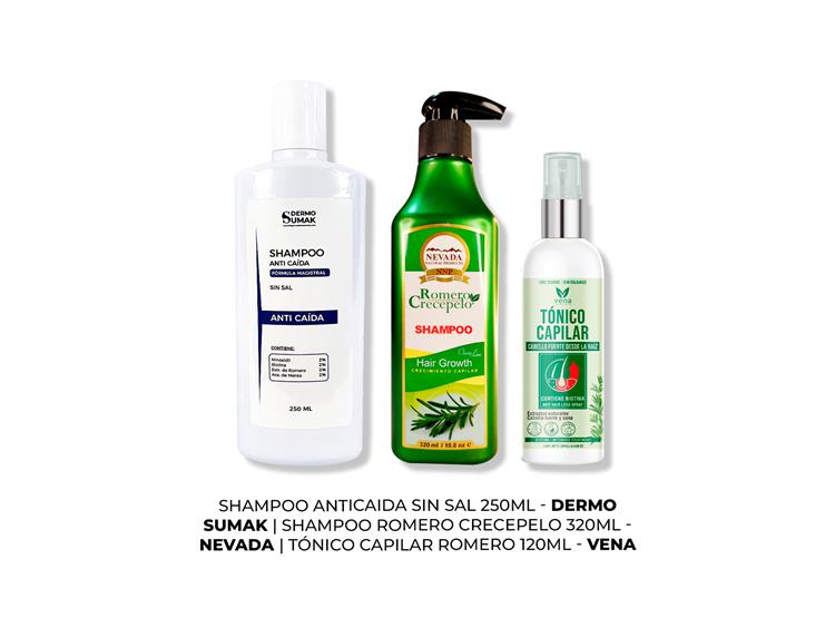 SHAMPOO ANTICAIDA 250ML + SHAMPOO ROMERO 320ML + TÓNICO CAPILAR ROMERO