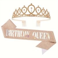 Set tiara y banda cumpleaños escarchada Birthday Queen oro rosa