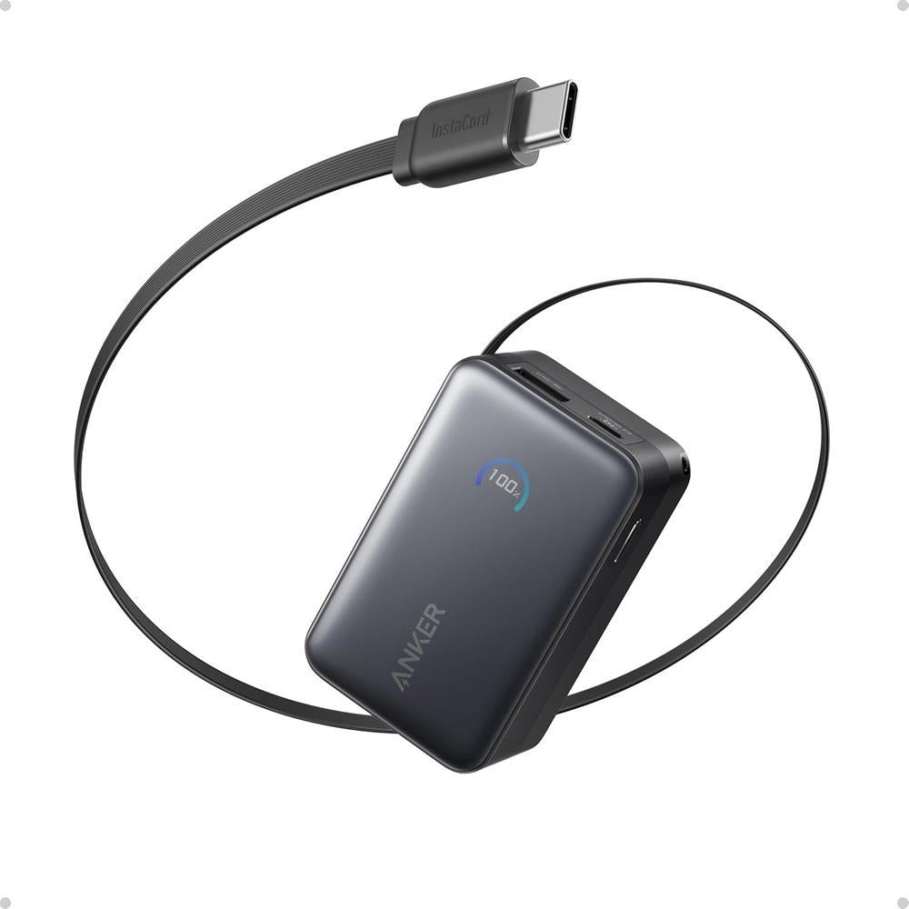Anker Nano Power Bank, cargador portv°til de 10,000 mAh con cable retrv°ctil de alta potencia y pant