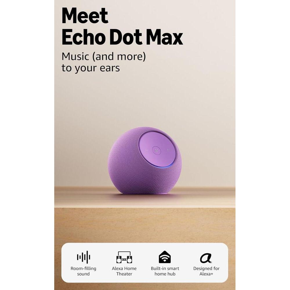 Amazon Echo Dot Max: bocina Alexa con sonido envolvente y hub de Smart Home integrado, amatista