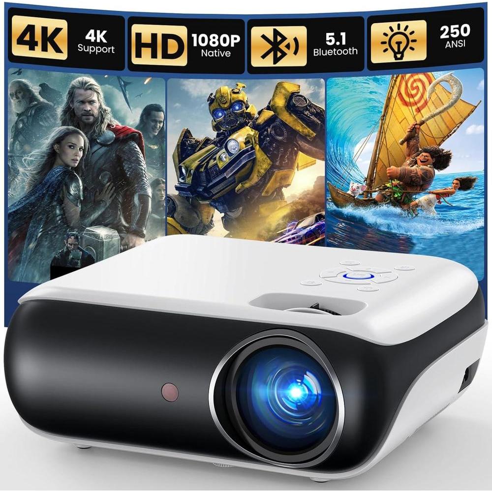 Proyector Mini Bluetooth 1080P Full HD portv°til para exteriores, compatible con smartphone, HDMI, U