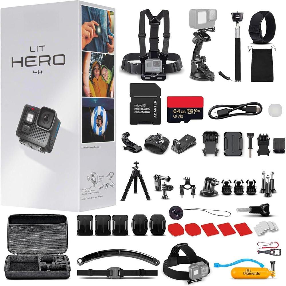 GoPro LIT Hero 4K Cv°mara de Acciv=n Compacta, Luz LED Integrada, Estabilizaciv=n HyperSmooth, Ideal