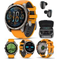 Wearable4U - Reloj inteligente Garmin Fenix 8 multideporte AMOLED Sapphire, titanio con banda naranj