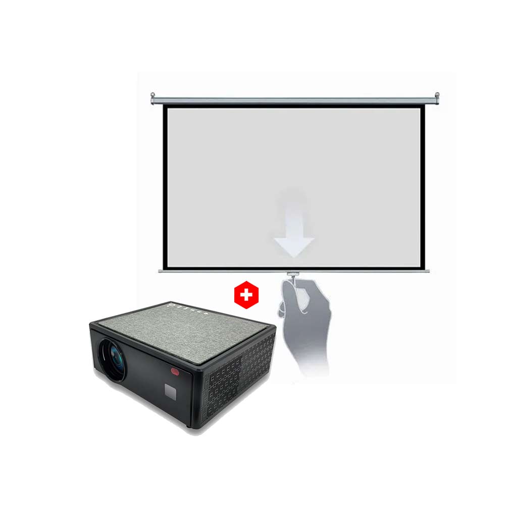 Combo: Proyector portátil Westminster Full HD 4k 7000 lúmenes, negro + Pantalla ecran Westminster para pared manual 84""