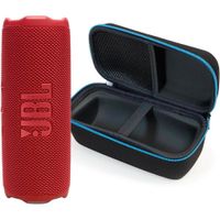 JBL Flip 7 Bluetooth Rojo con funda protectora divvi!, sonido potente, impermeable, resistente al po