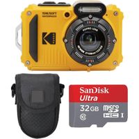 Cv°mara Digital Resistente Kodak PIXPRO WPZ2 con Estuche y Tarjeta microSDHC de 32GB, Amarillo, Paqu