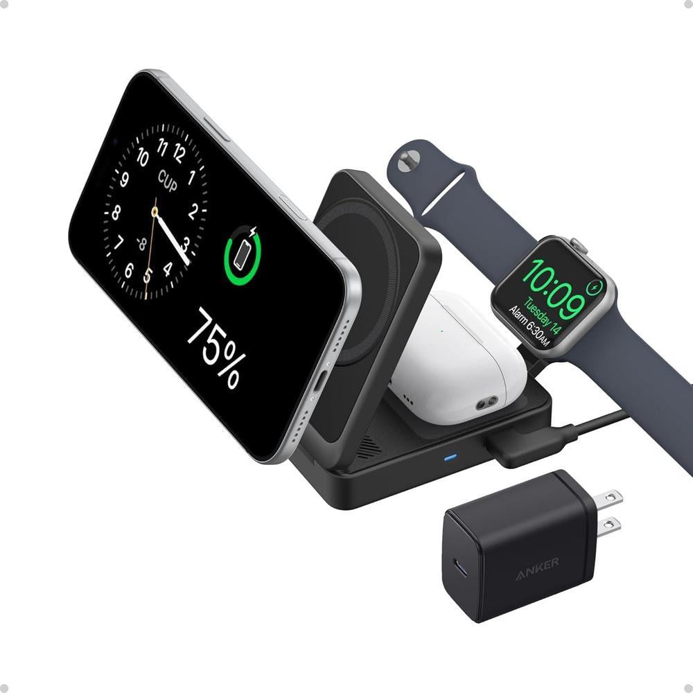 Anker MagGo Estaciv=n de carga 3 en 1 para iPhone 17, compatible MagSafe, Qi2 certificado, Apple Wat