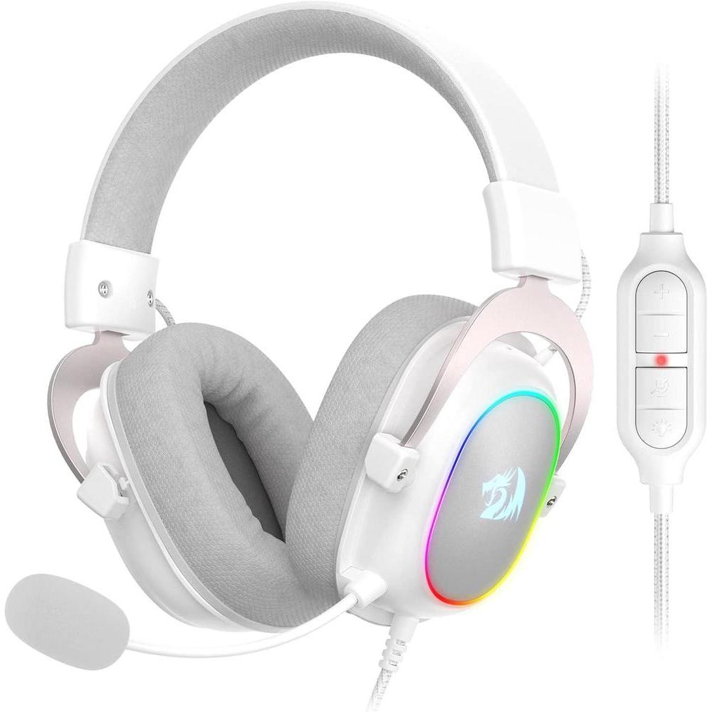 Redragon H510 Zeus-X RGB Auriculares gaming Blanco con sonido 7.1, controladores de audio en almohad