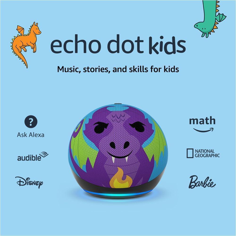Echo Dot Kids con Alexa, modelo mv°s reciente, disev±ado para niv±os, incluye control parental y 1 a