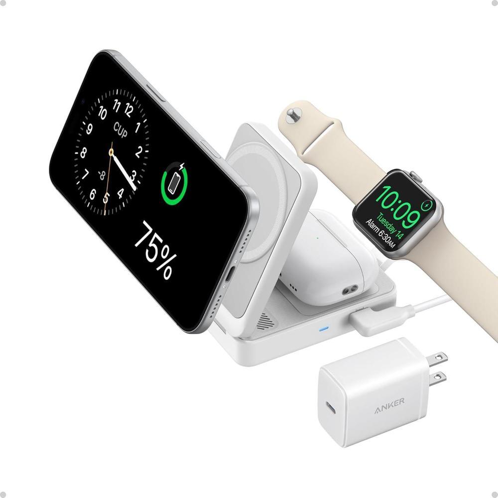 Anker MagGo Estaciv=n de Carga Inalv°mbrica 3 en 1 para iPhone, compatible con MagSafe, cargador ple