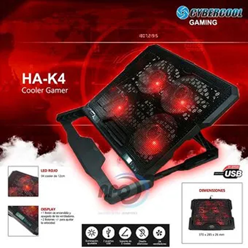 COOLER GAMER PARA LAPTOP CYBERCOOL HA K4 LED ROJO