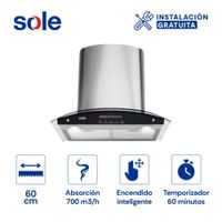 Campana Extractora Decorativa TURE82CO de Sole - 230W, Panel Digital, Filtros de Aluminio y Carbón (