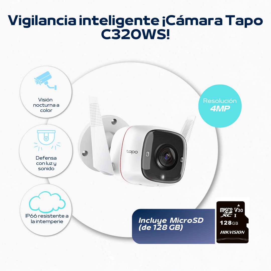 Cámara de seguridad Wi-Fi Tapo C320WS MemoriaSD 128GB - Tp-Link