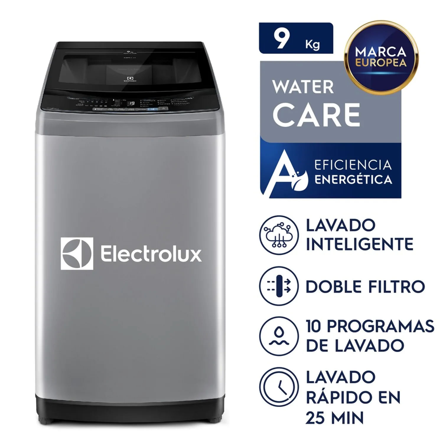Lavadora Electrolux 9 kg Premium Care Gris Carga Superior EWIW09F2USVG
