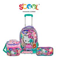 Set Mochila De Ruedas + Lonchera + Cartuchera Magic Grande Escaladora Hello Kitty