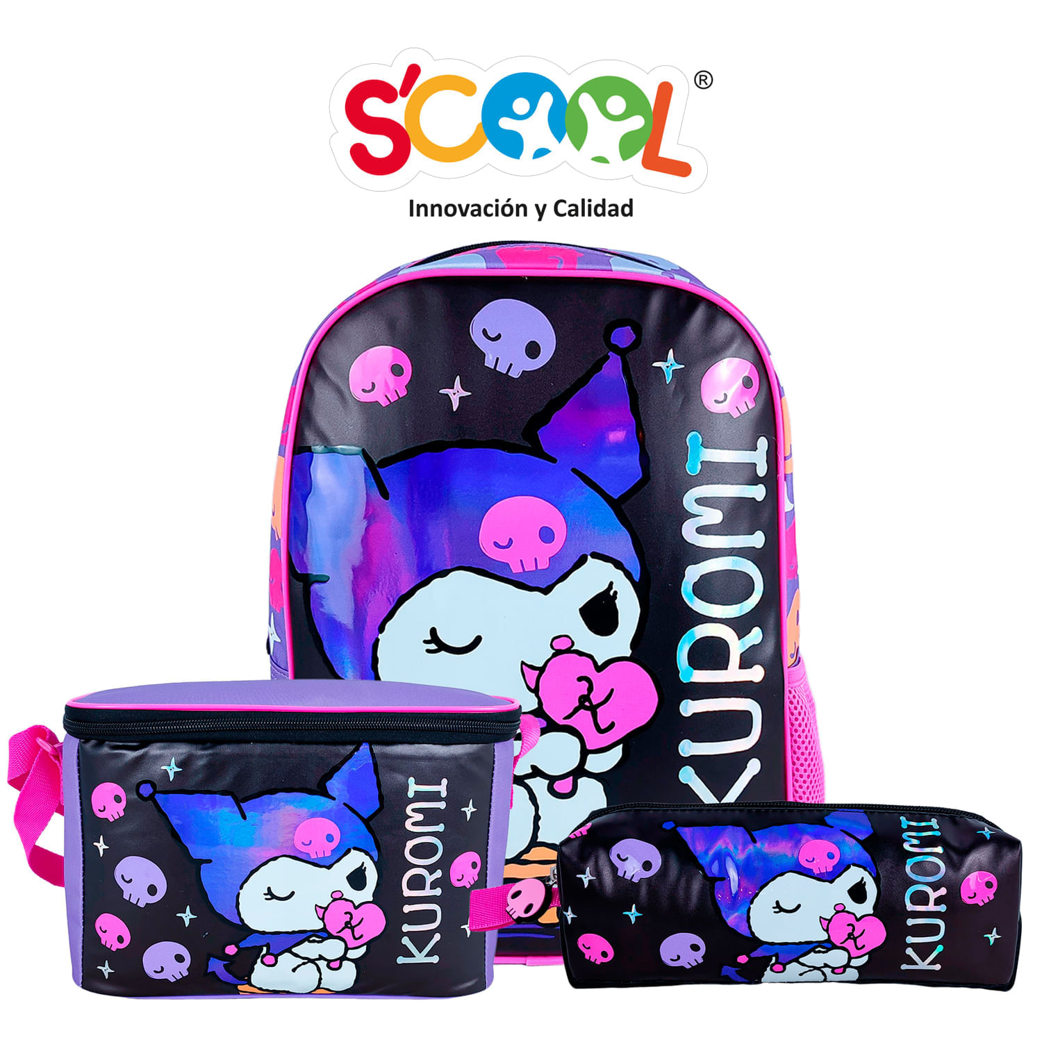 Set Mochila + Lonchera + Cartuchera Kombat Oficio 1 Bolsillo Tela Pvc Kuromi