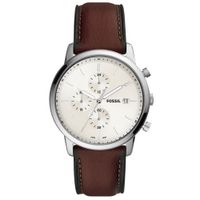 Reloj Fossil Minimalist Chrono FS5849 Fecha Cronómetro Cuero Marrón Dial Marfil