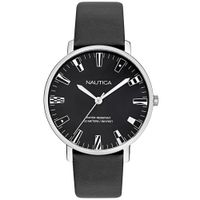 Reloj Nautica Caprera NAPCRF910 Acero Inoxidable Correa De Cuero y Dial Negro