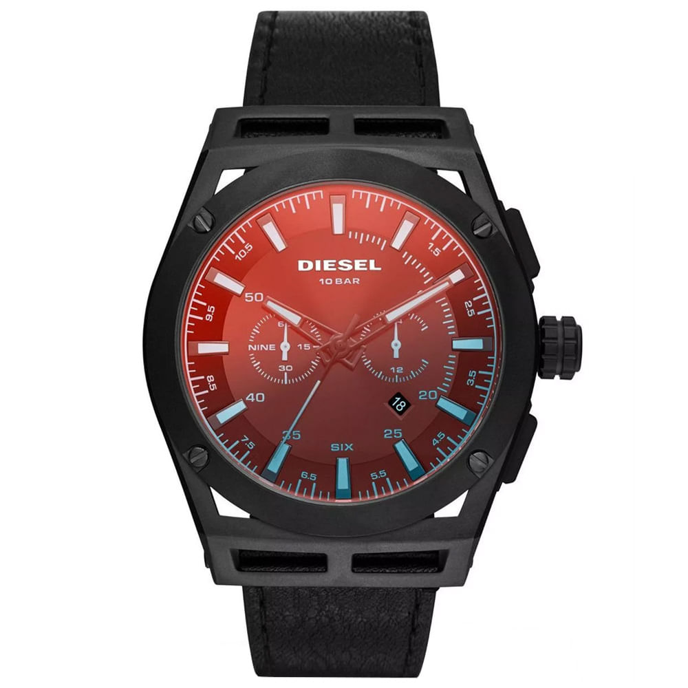 Reloj Diesel Timeframe DZ4544 Fecha Cronómetro Cuero Negro Cristal Iridiscente