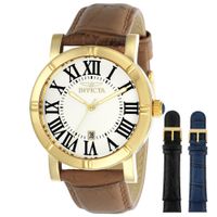 Reloj Invicta Specialty 13971 Fecha Set 3 Correas de Cuero Acero Inoxidable Dorado