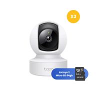 Kit de 3 Cámara de seguridad Tapo C222 2K QHD 4MP + Micro SD 64GB para interiores RJ45