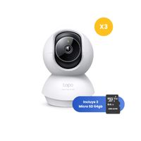 Kit de 3 Cámara de seguridad Tapo C230 para interior 3K 5MP + Micro SD 64GB con visión nocturna