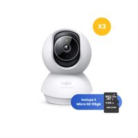 Kit de 3 Cámara de seguridad Tapo C230 para interior 3K 5MP + Micro SD 128GB con visión nocturna