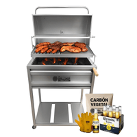 Parrilla Mediana Con Tapa  Acero Inoxidable +guantes+cerveza +carbón