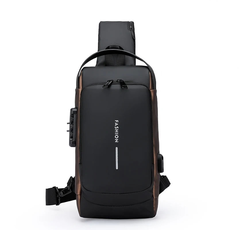 Morral perchera para hombre bandolera cruzada con seguro - Negro con Marron