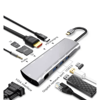 Adaptador Tipo C 10 En 1 Multiport Hub Estacion Lan Hdmi 4kVga rj45