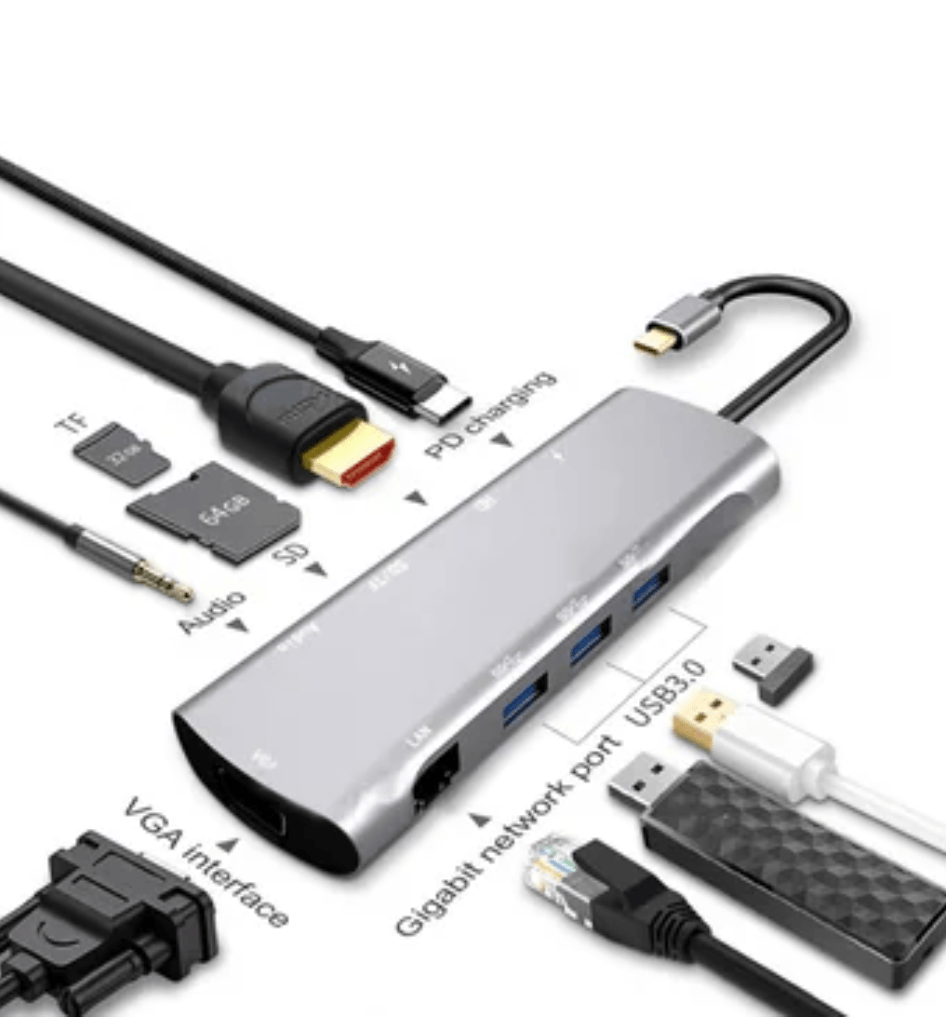 Adaptador Tipo C 10 En 1 Multiport Hub Estacion Lan Hdmi 4kVga rj45