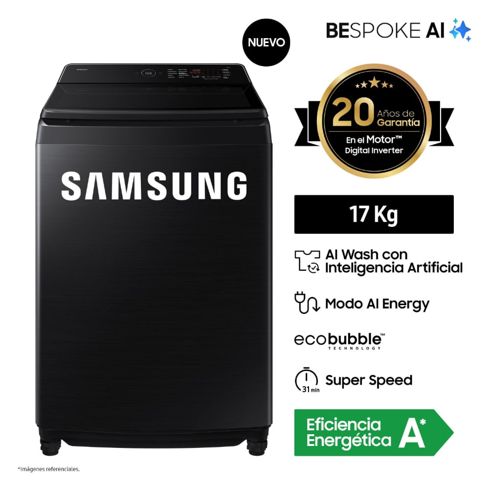 Lavadora Samsung 17KG AI Wash EcoBubble WA80F17S8BPE Negra