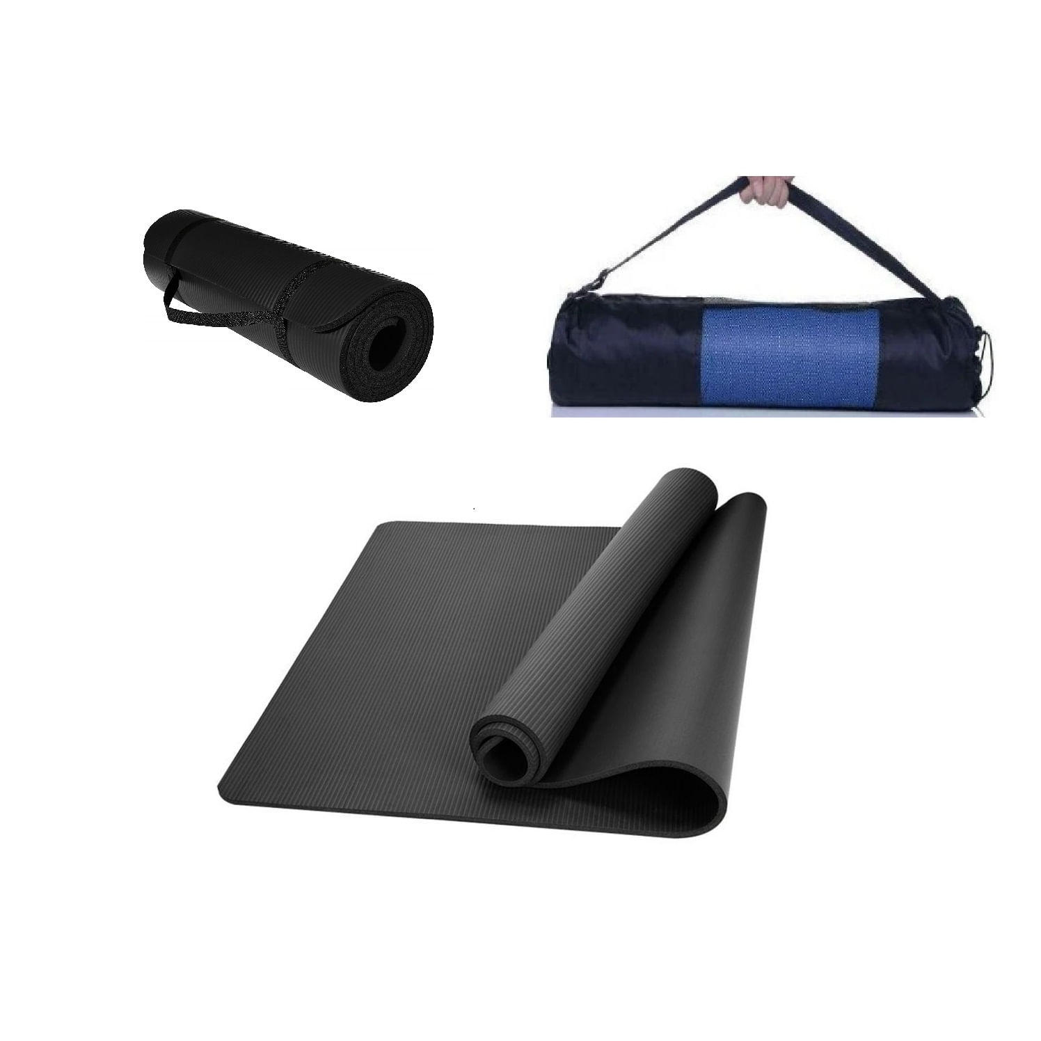 Colchoneta Yoga Mat Gruesa De 15 Mm Premiun + Sujetador + BOLSO BLACK