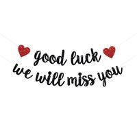 Cadeneta banderines despedida good luck we will miss you escarchado color negro
