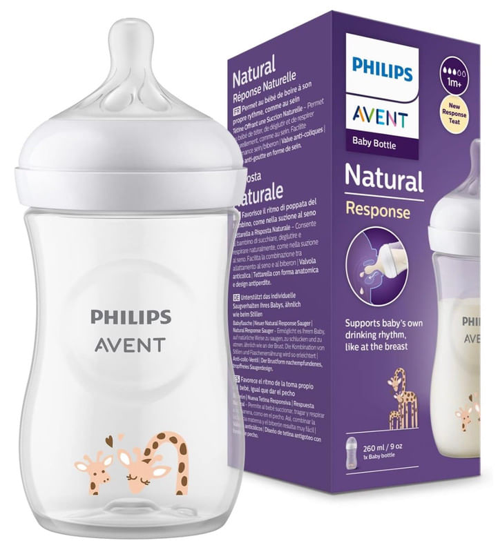 Biberon de Jirafa Avent Natural 3.0 Anticolico y Antigoteo de 260 ml - Niña