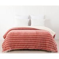 Frazada Oi26 Print Sherpa Rayas Beige 2 Plazas