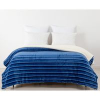 Frazada Oi26 Print Sherpa Rayas Azul 1.5 Plazas
