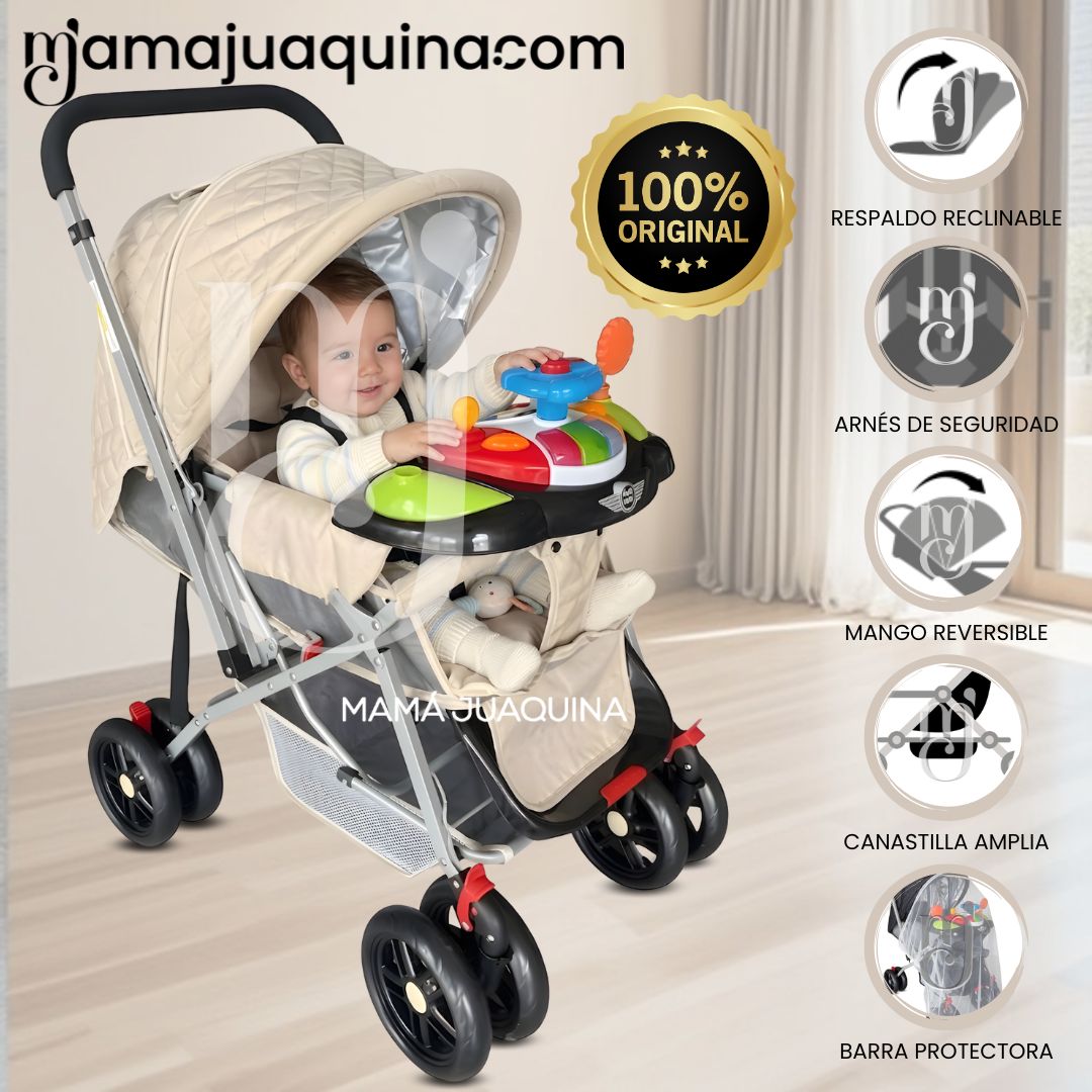 Coche Cuna Didactico «SHABY» con Mango Reversible Beige