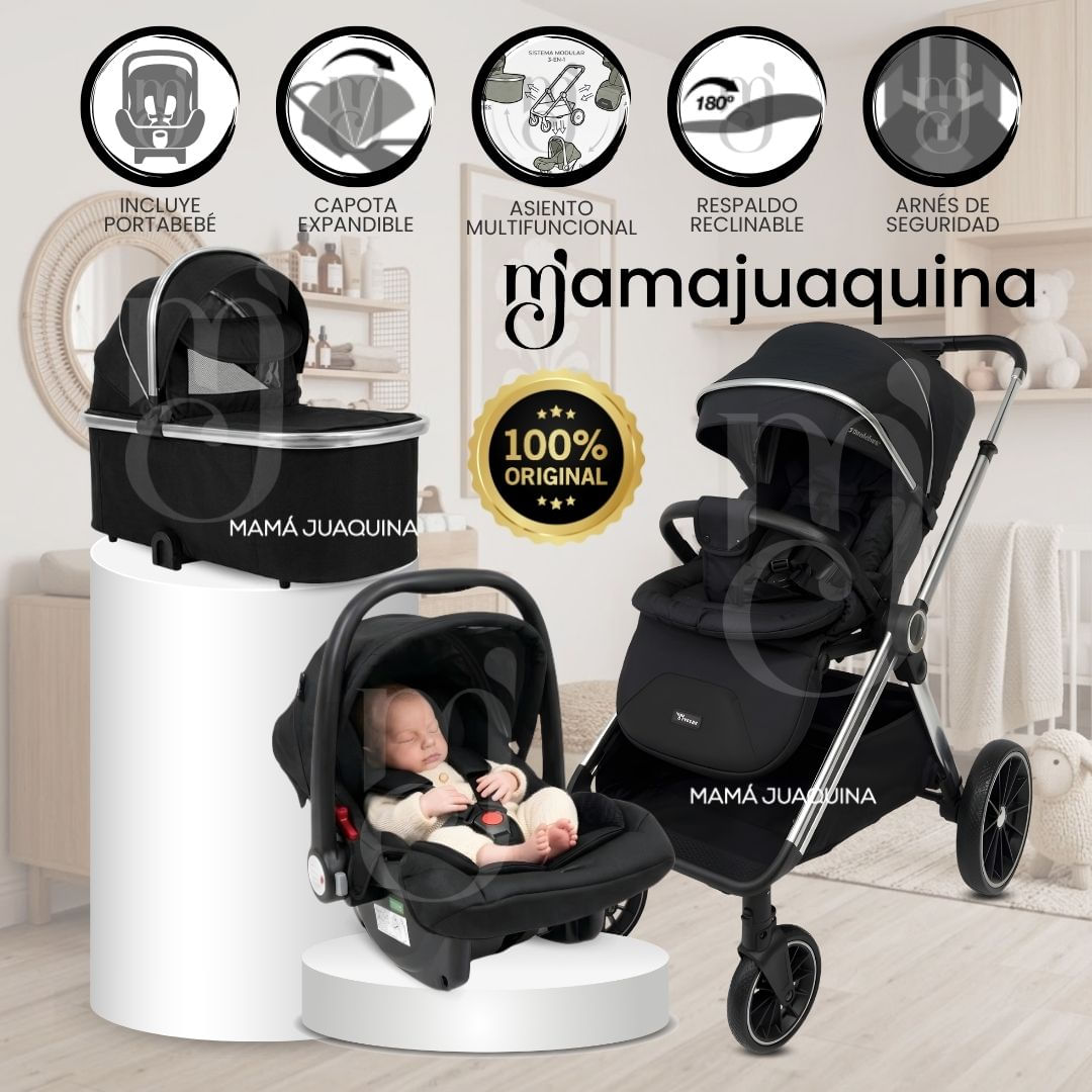 Coche Moisés Travel System «TAURO MAX» con Porta Bebé Negro