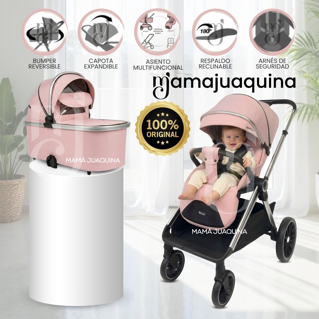 Coche Moisés Travel System «TAURO DUO» con Sistema Adaptable Rosado