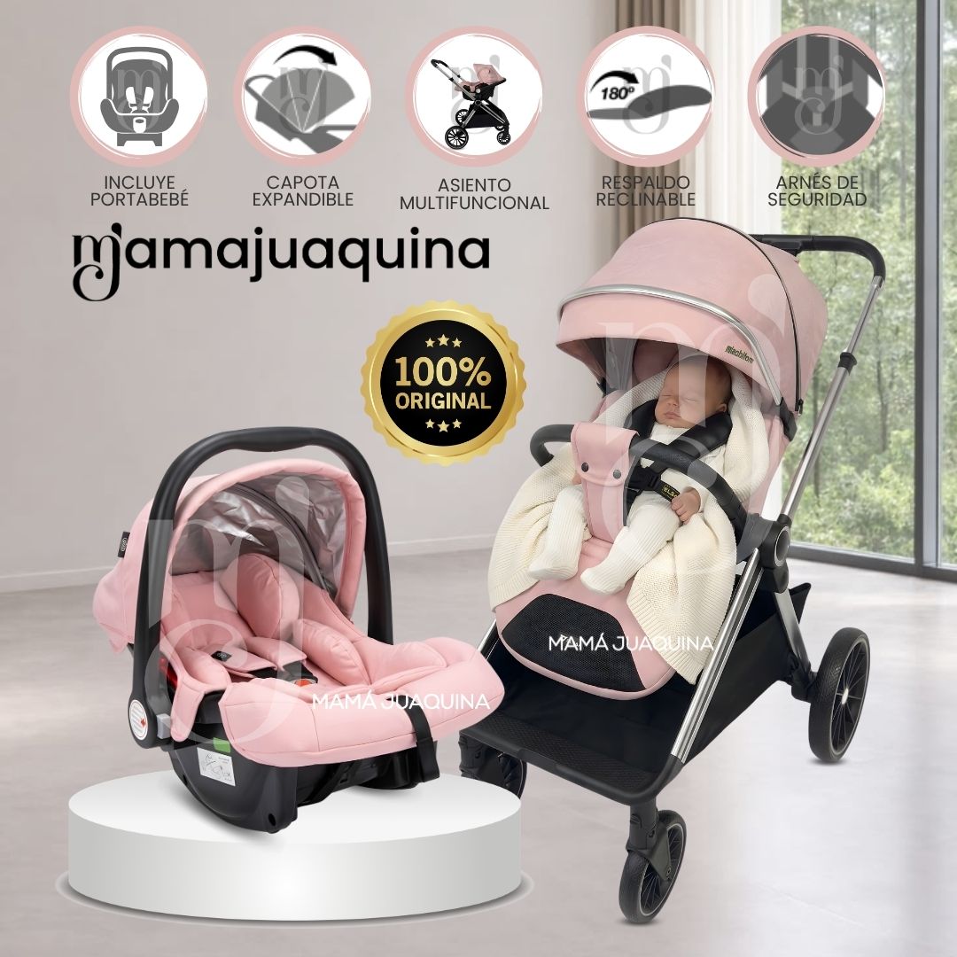 Coche Moisés Travel System «TAUROX» con Porta Bebé Rosado