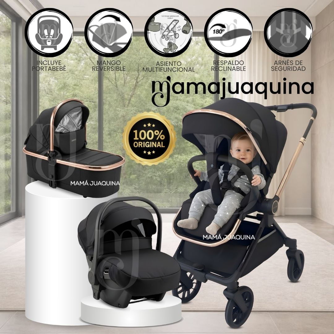 Coche Moisés Travel System «HELEN PLUS» con Sistema Adaptable & Porta Bebé Negro
