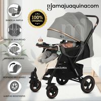 Coche Cuna de Lujo «ZARAGO» con Mango Reversible Gris claro
