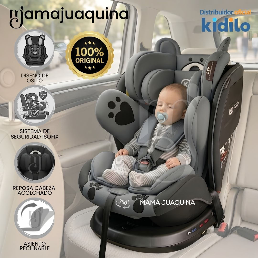 Silla de Auto para bebés Kidilo «COCO» Giratoria 360° Gris